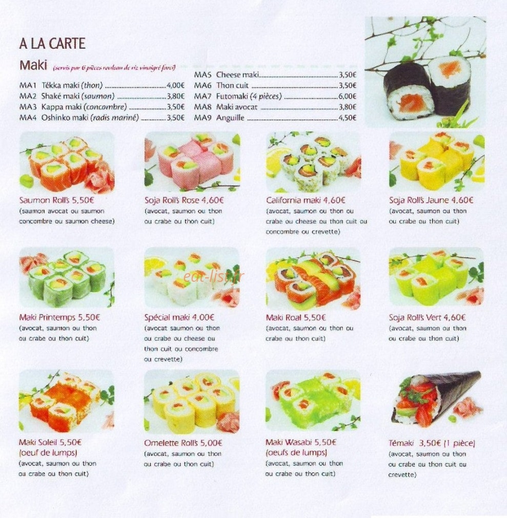 Asahi Sushi — carte page 1