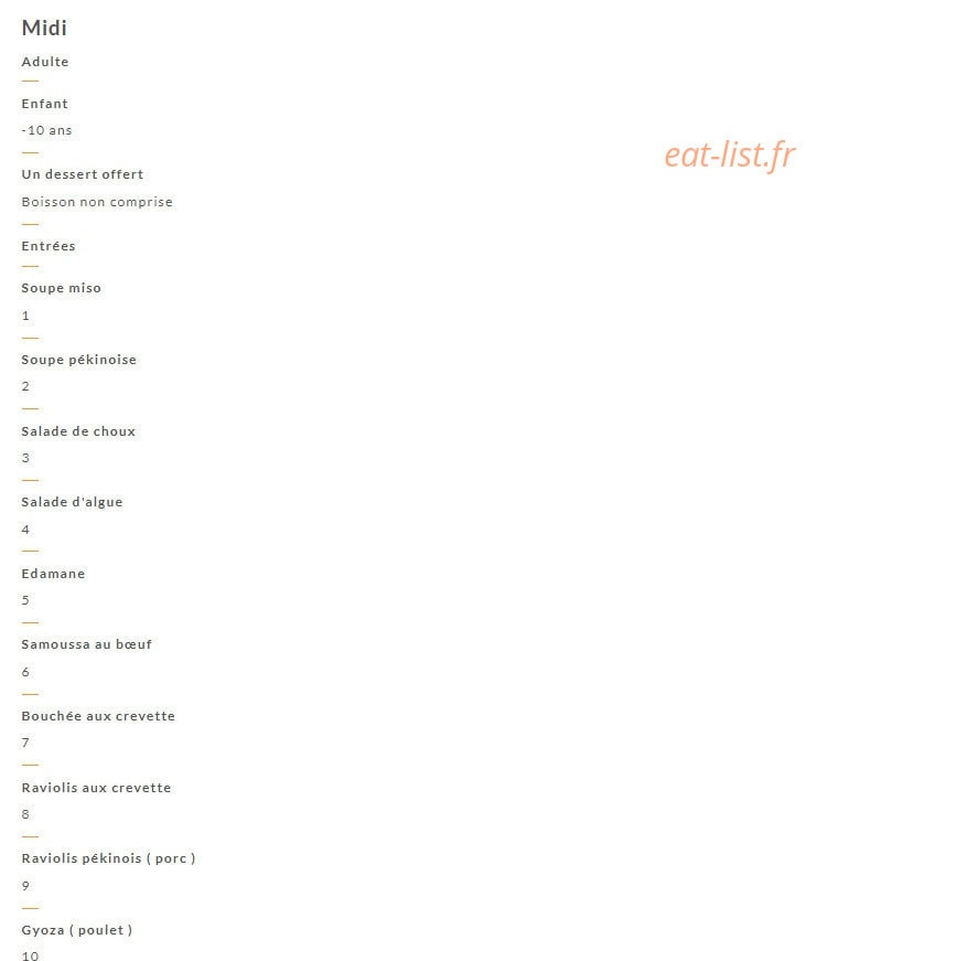 Asia Food — carte page 1
