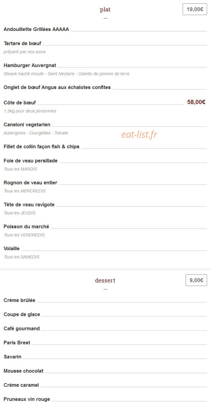 Au Bistrot d'à côté — carte page 2