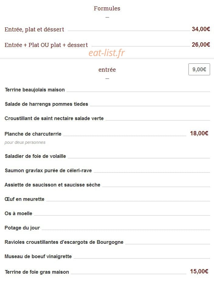 Au Bistrot d'à côté — carte page 1