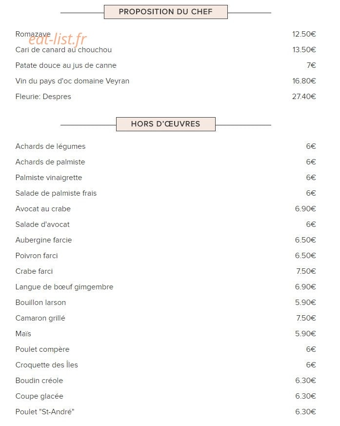 Aux Petits Chandeliers — carte page 1