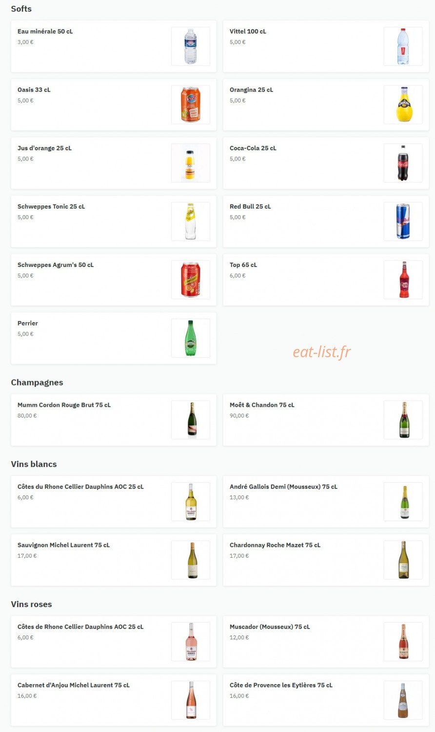 Carte et menu de Aux Rêves d'Afrique Chez Clarice à Paris 14 — Les softs, champagnes, ...