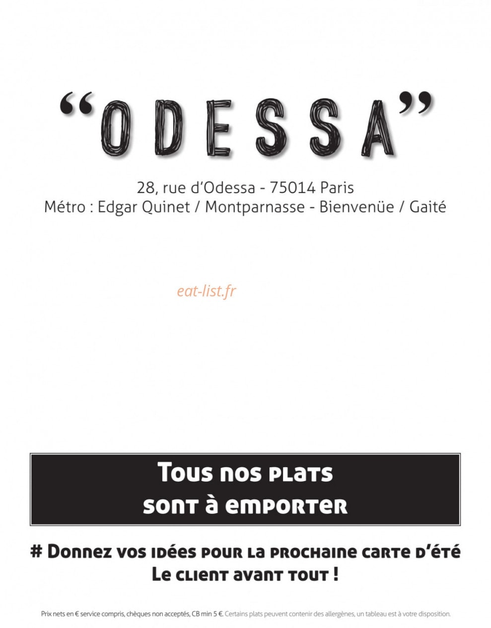 Café Odessa — carte page 1