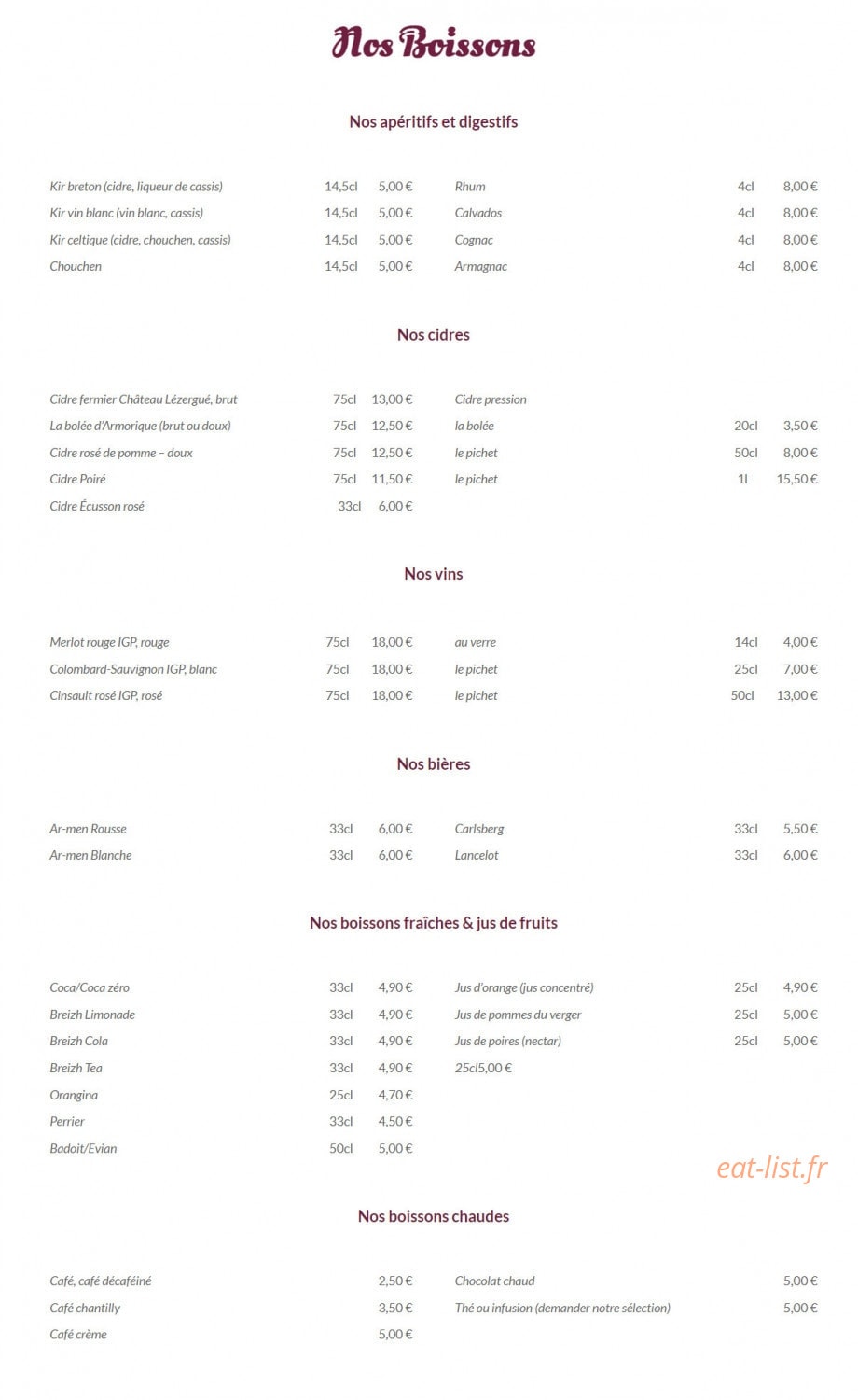 Crêperie Chez Jeanne — carte page 3