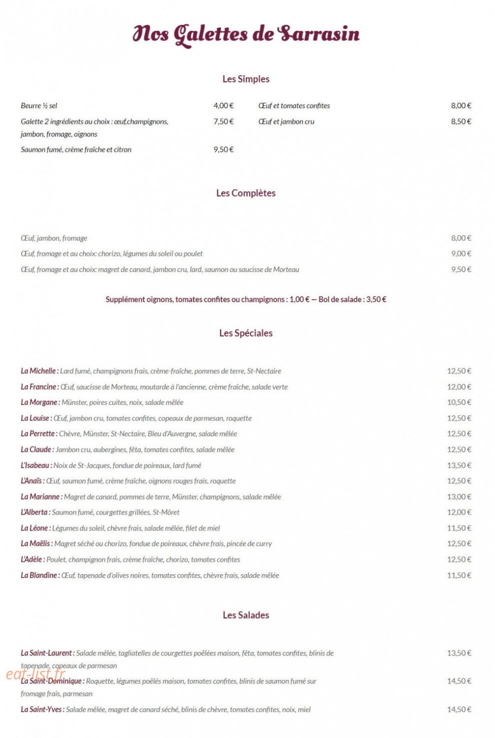 Crêperie Chez Jeanne — carte page 1