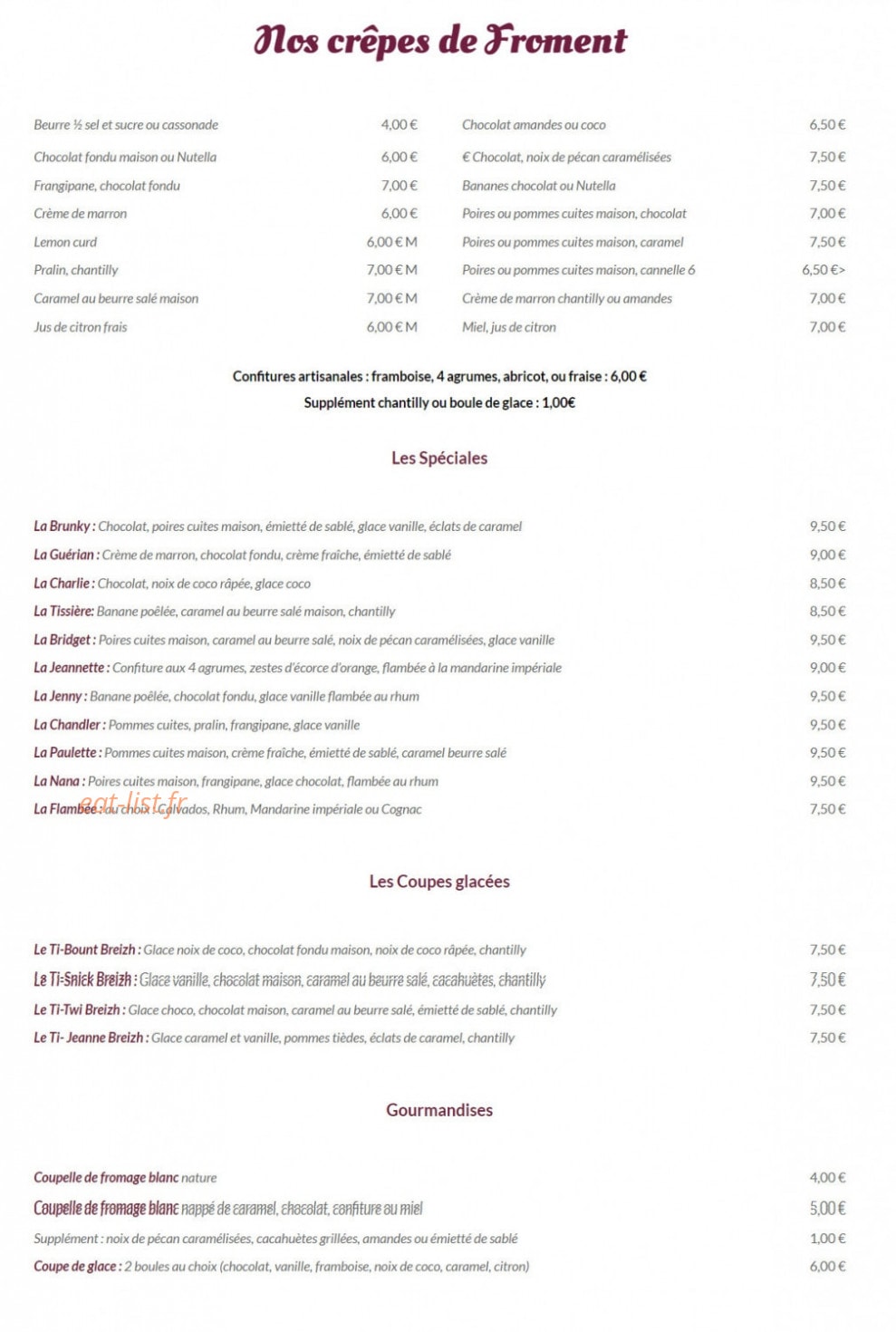 Crêperie Chez Jeanne — carte page 2
