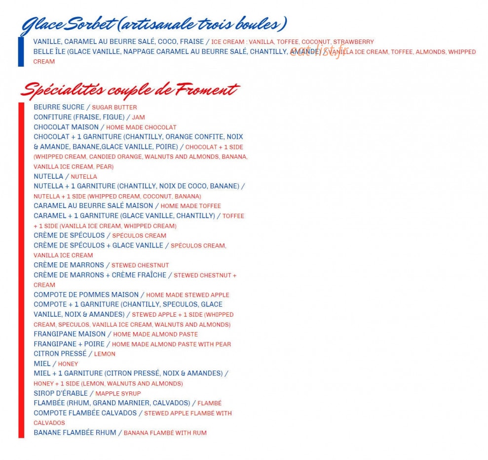 Crêperie de Josselin — carte page 4
