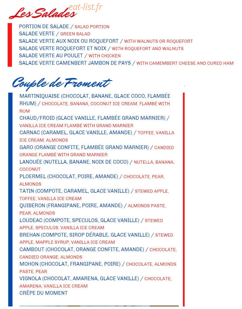 Crêperie de Josselin — carte page 3