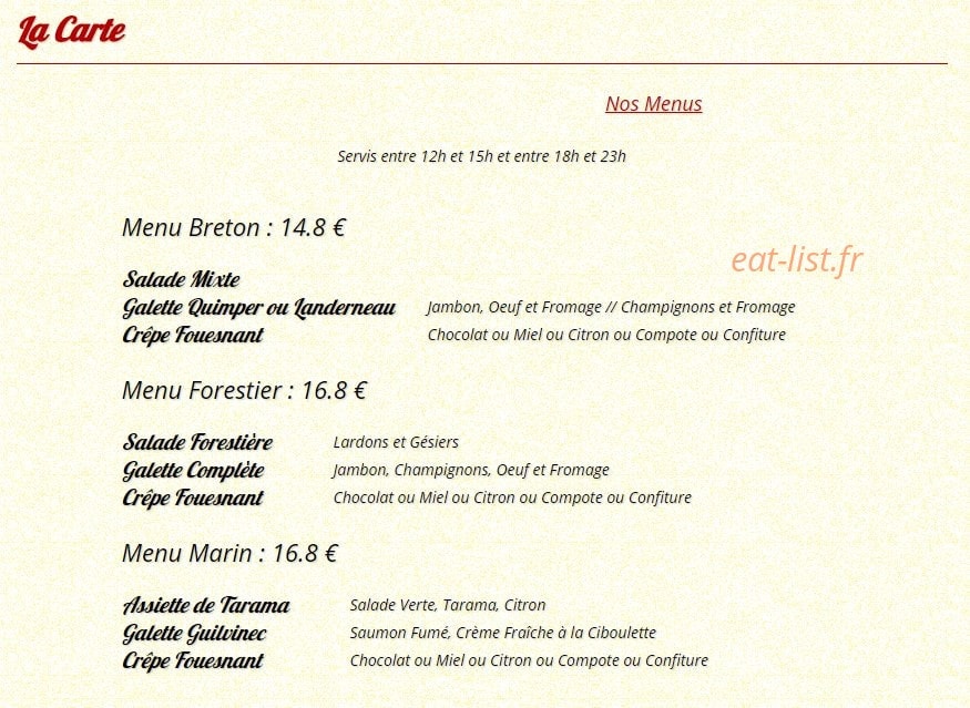 Crêperie de Plougastel — carte page 4