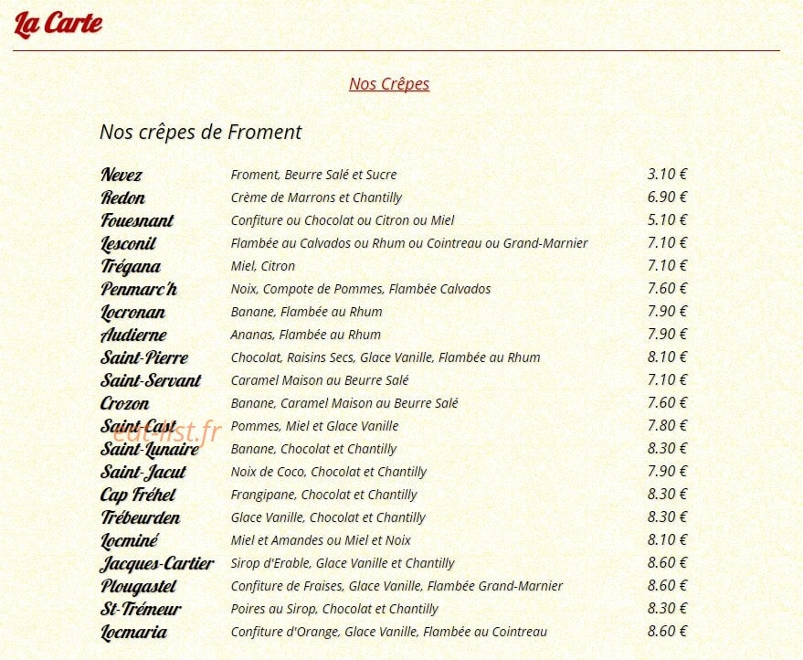 Crêperie de Plougastel — carte page 2