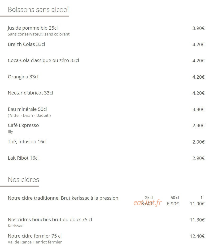 Crêperie de Quiberon — carte page 6
