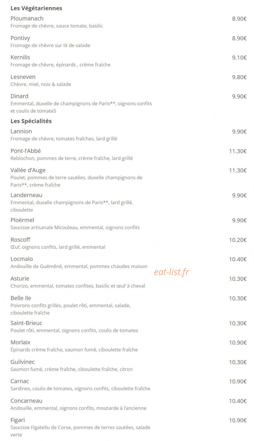 Crêperie de Quiberon — carte page 2