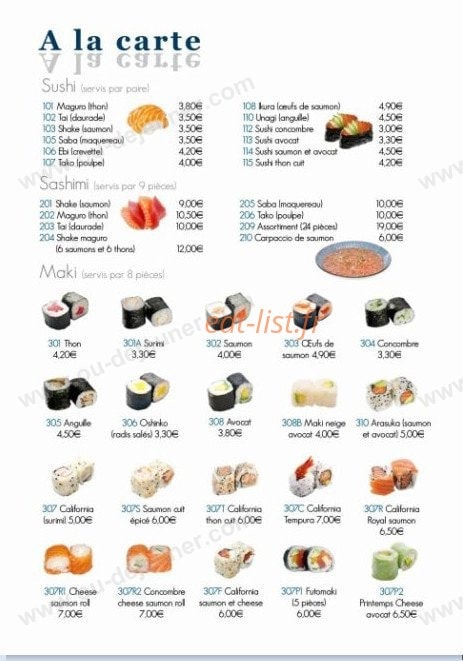 Ei Shin Sushi — carte page 1
