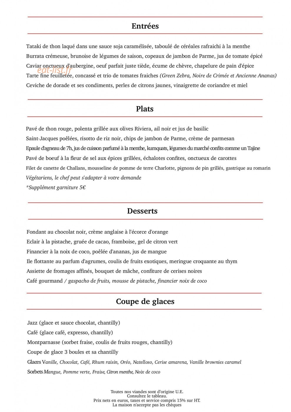 Jazz Café Montparnasse — carte page 1