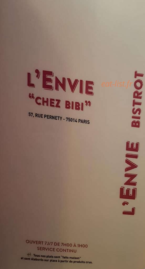 L'envie Bistrot — carte page 1