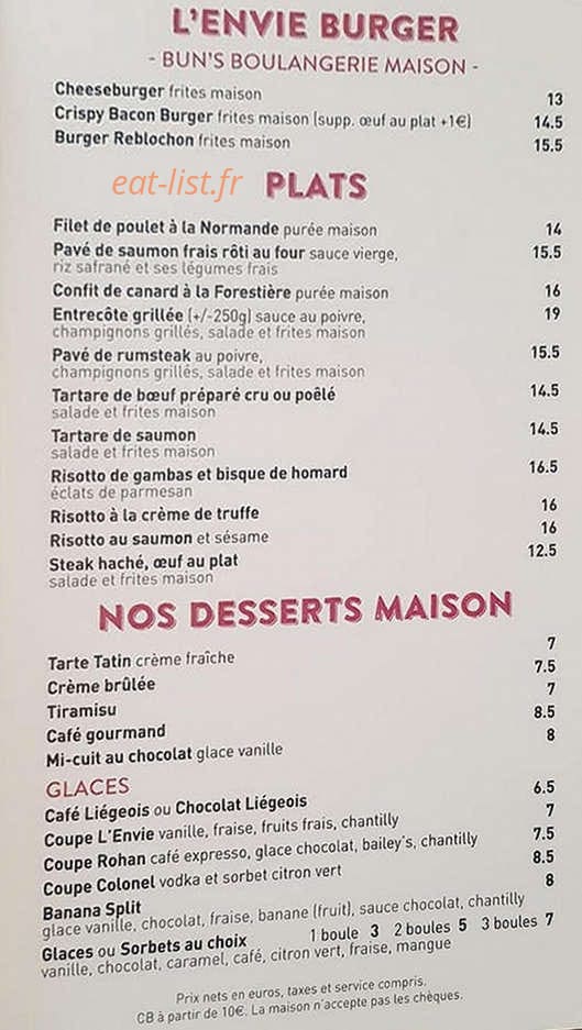 L'envie Bistrot — carte page 3