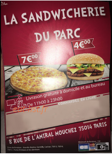 La sandwicherie du parc — carte page 1