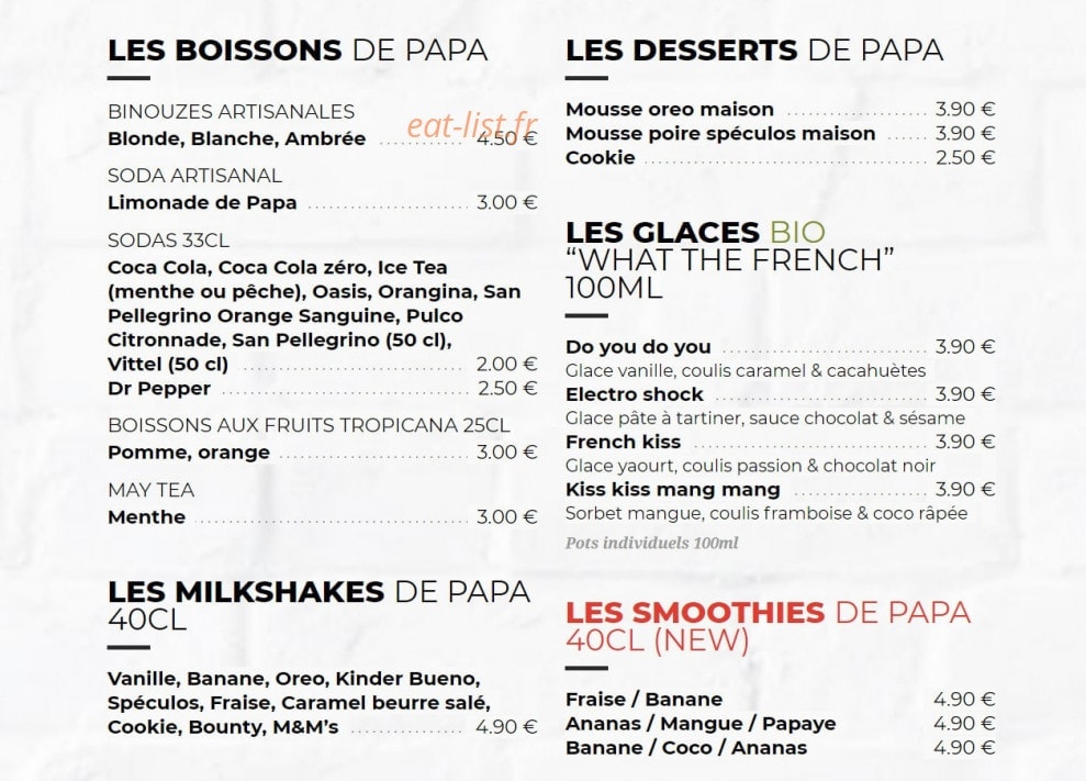 Les Burgers de Papa — carte page 4