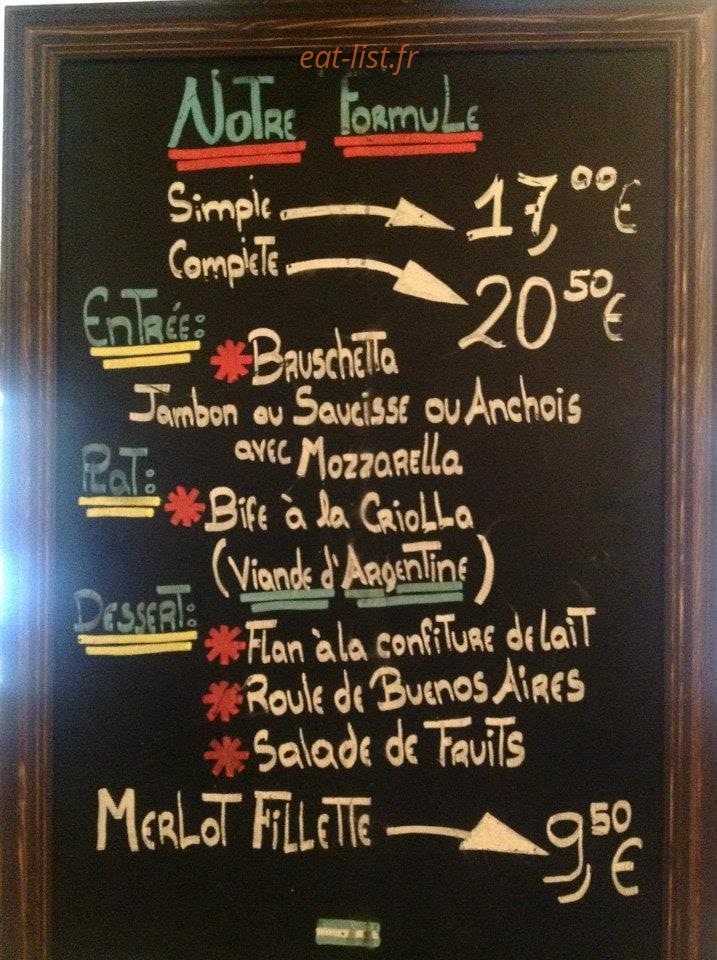 Les grillades de Buenos Aires — carte page 1