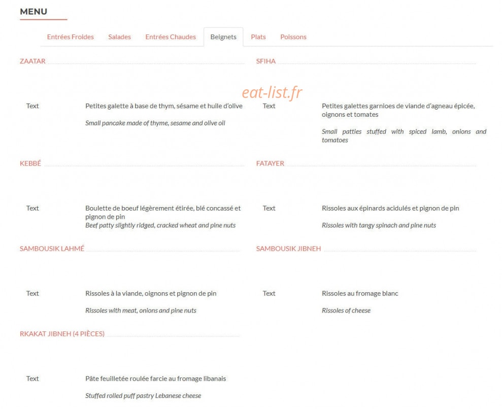 Mezze de Beyrouth — carte page 4