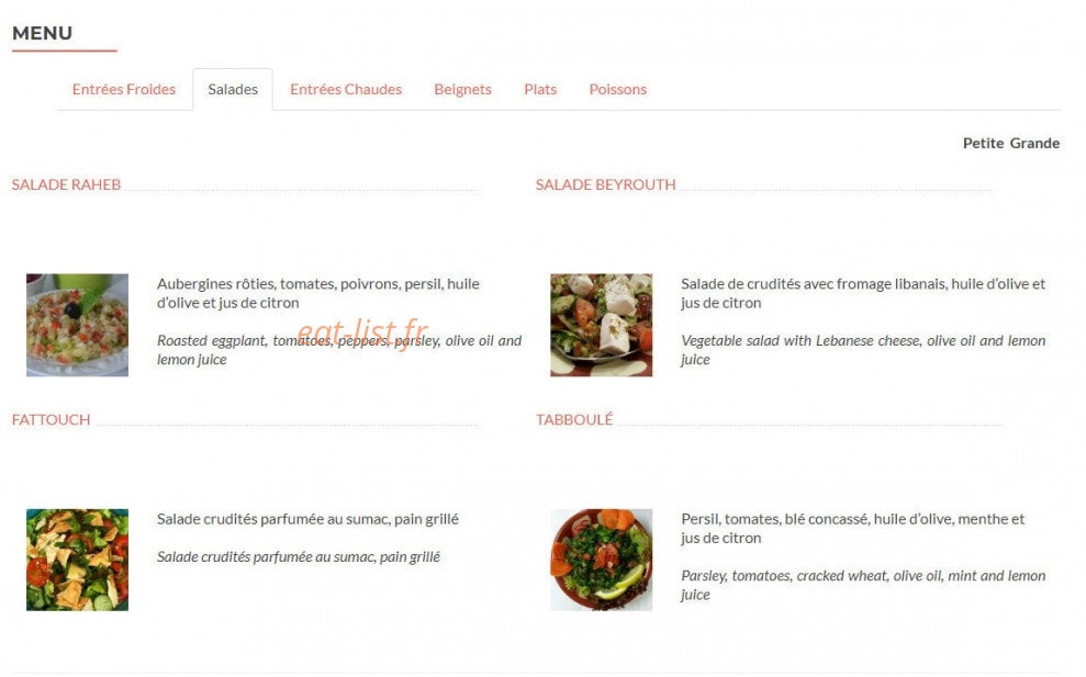 Mezze de Beyrouth — carte page 2