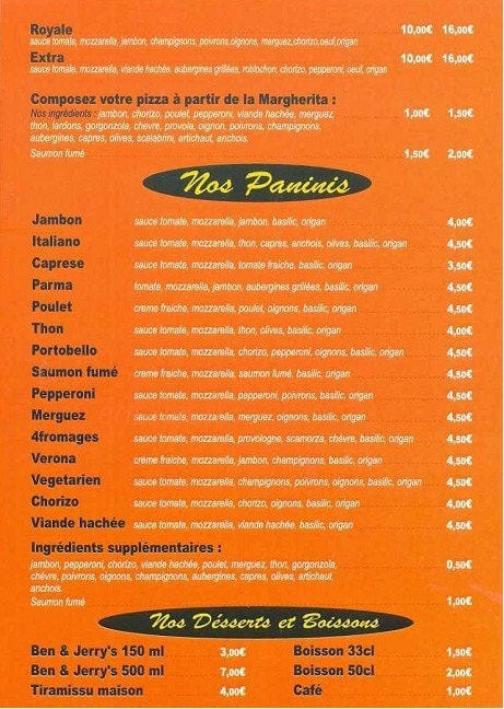 Pizza Delambre — carte page 3