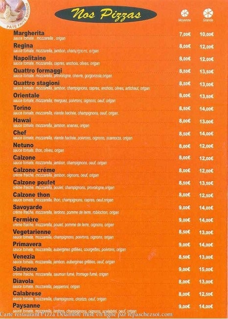 Pizza Delambre — carte page 2