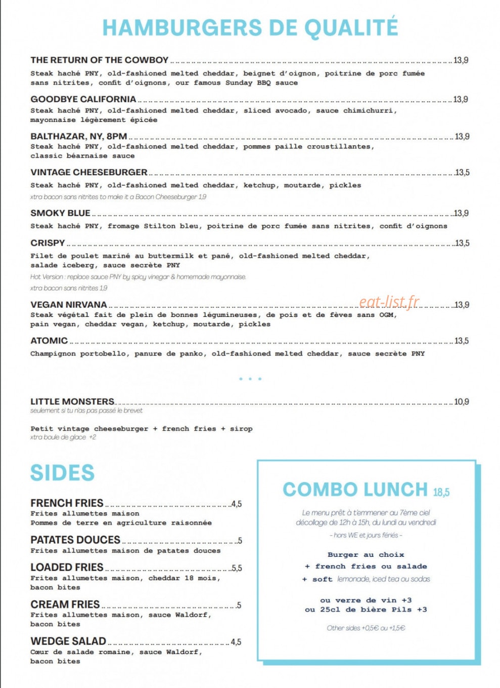 Pny Burger — carte page 1