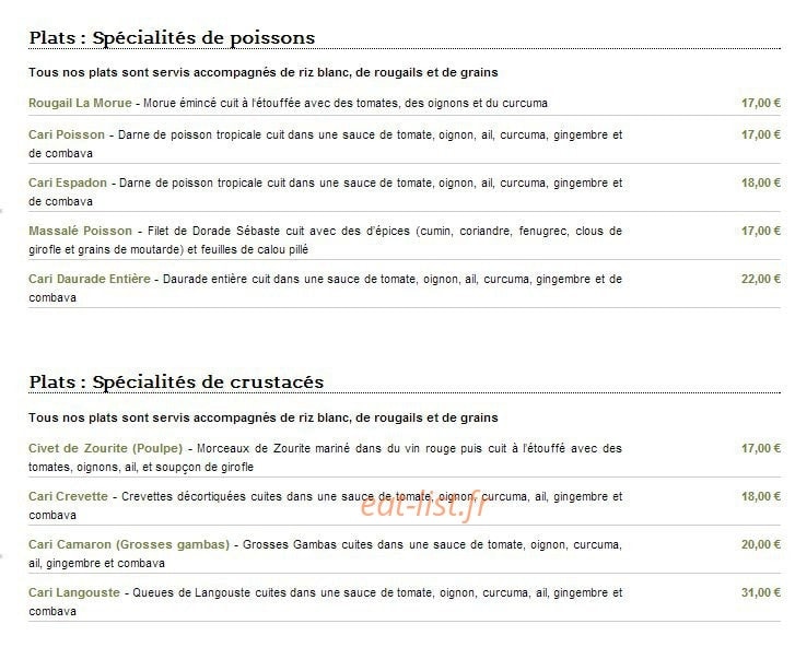 Restaurant Ile De la Réunion — carte page 5