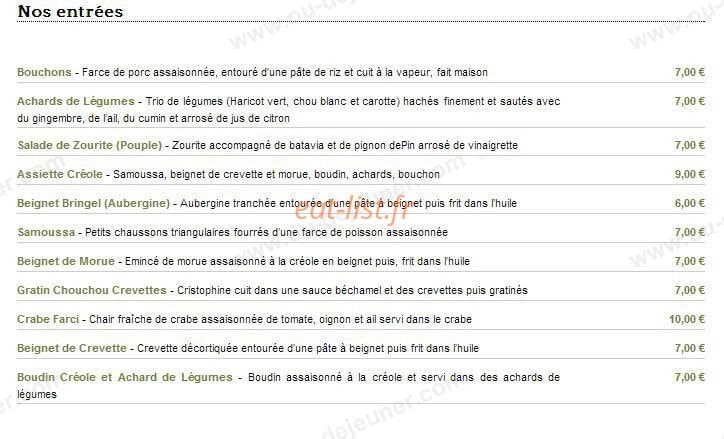 Restaurant Ile De la Réunion — carte page 4