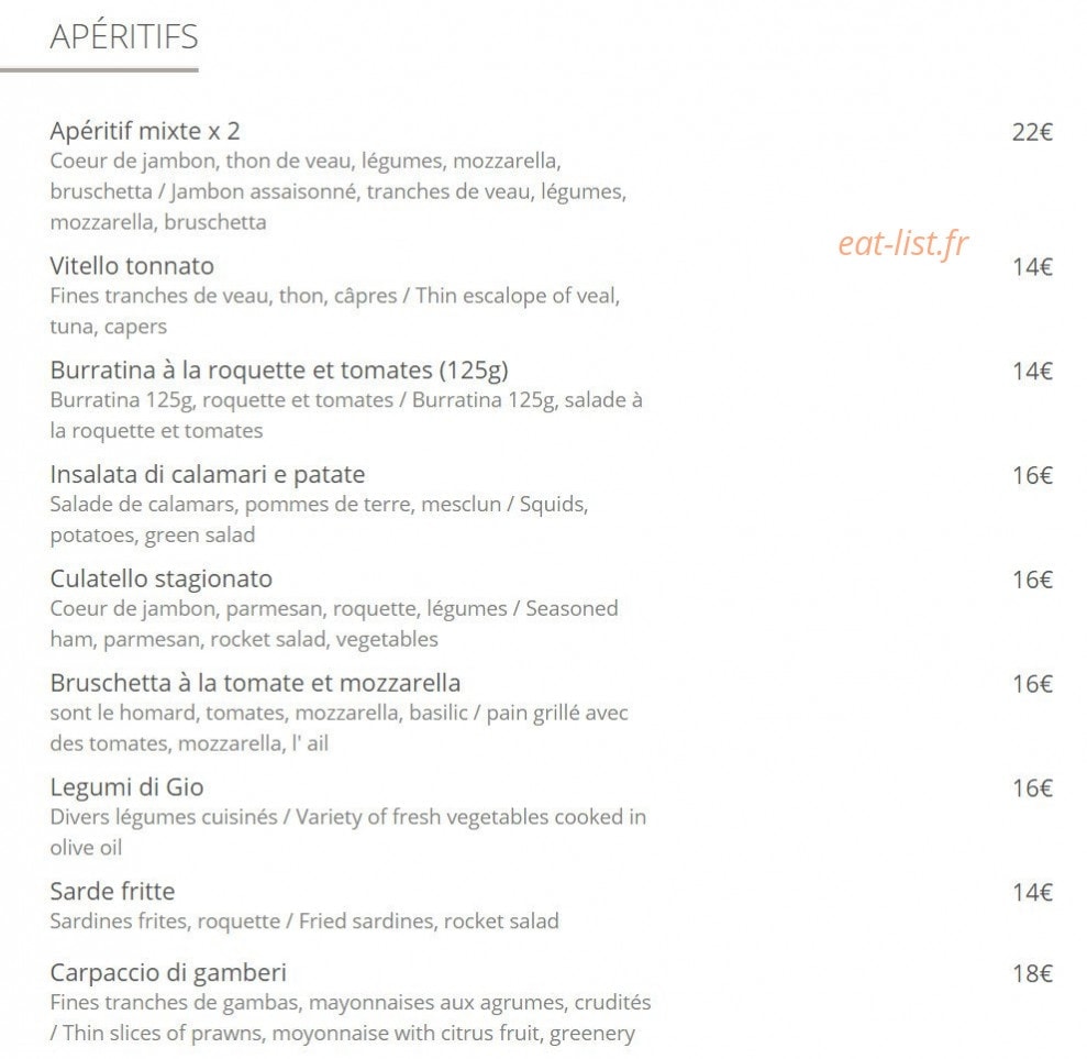 Restaurant Tavola di gio — carte page 1