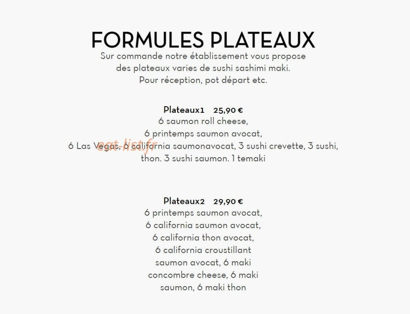 Saveurs Zen — carte page 1