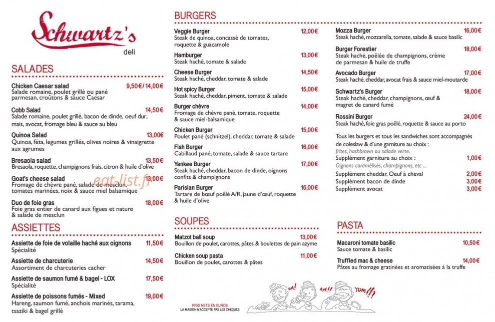 Schwartz's Deli — carte page 1