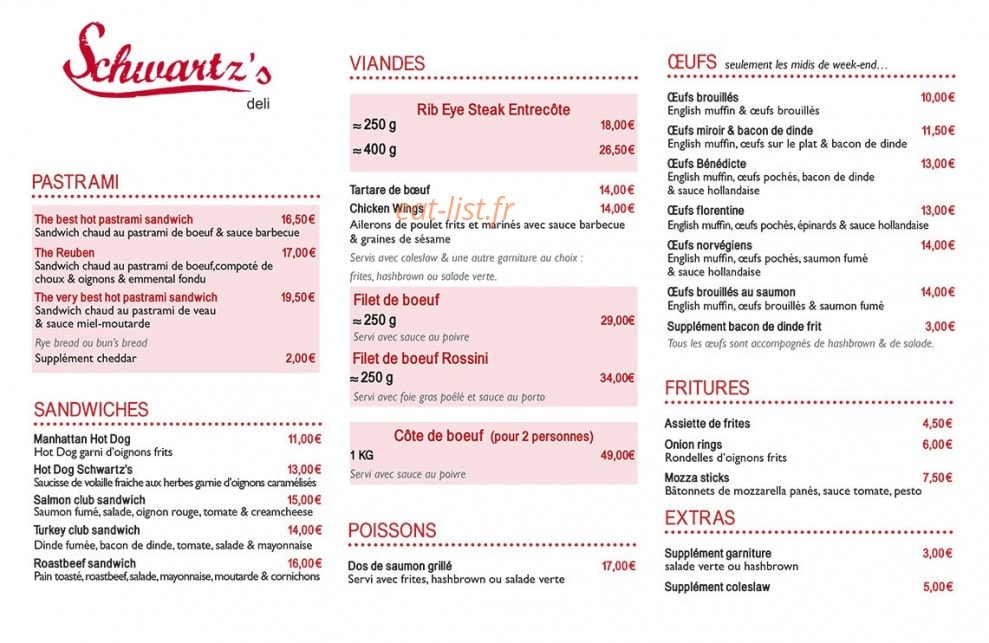 Schwartz's Deli — carte page 2
