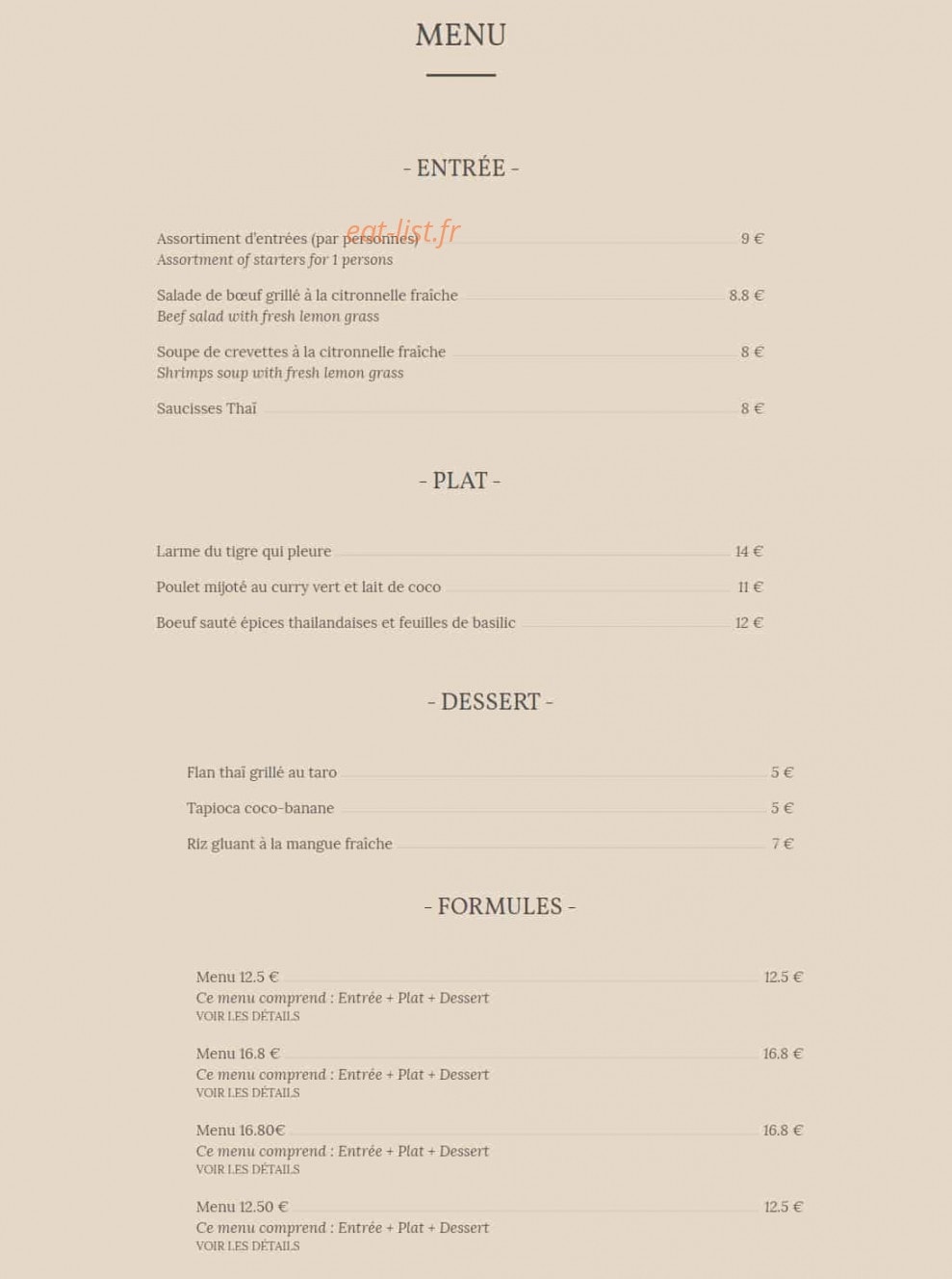 Thai paragon — carte page 1