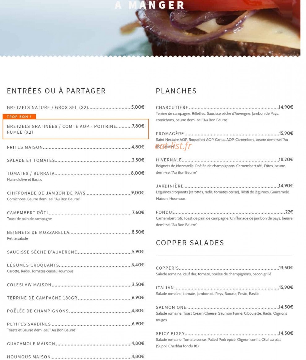 The Copper Pub — carte page 1