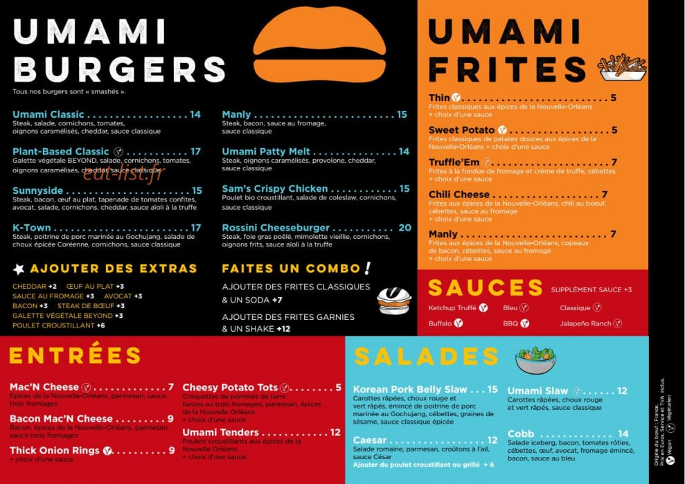 Umami Burger — carte page 1