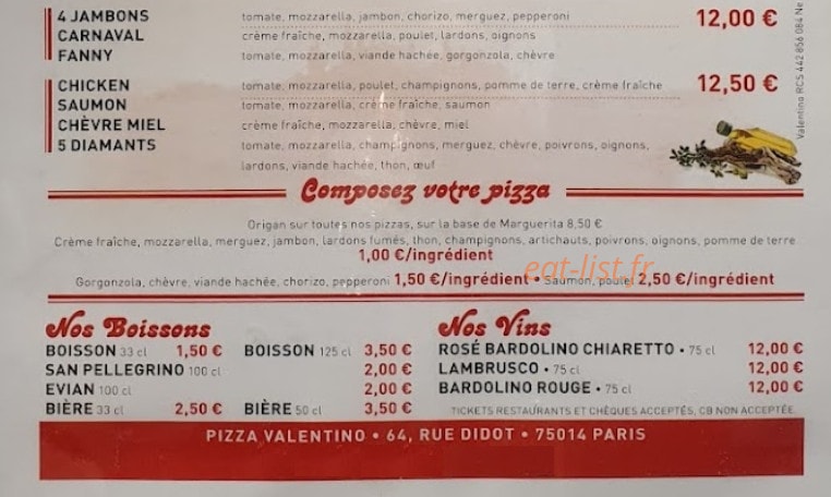 Valentino pizza — carte page 2
