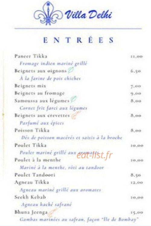 Villa Delhi — carte page 8