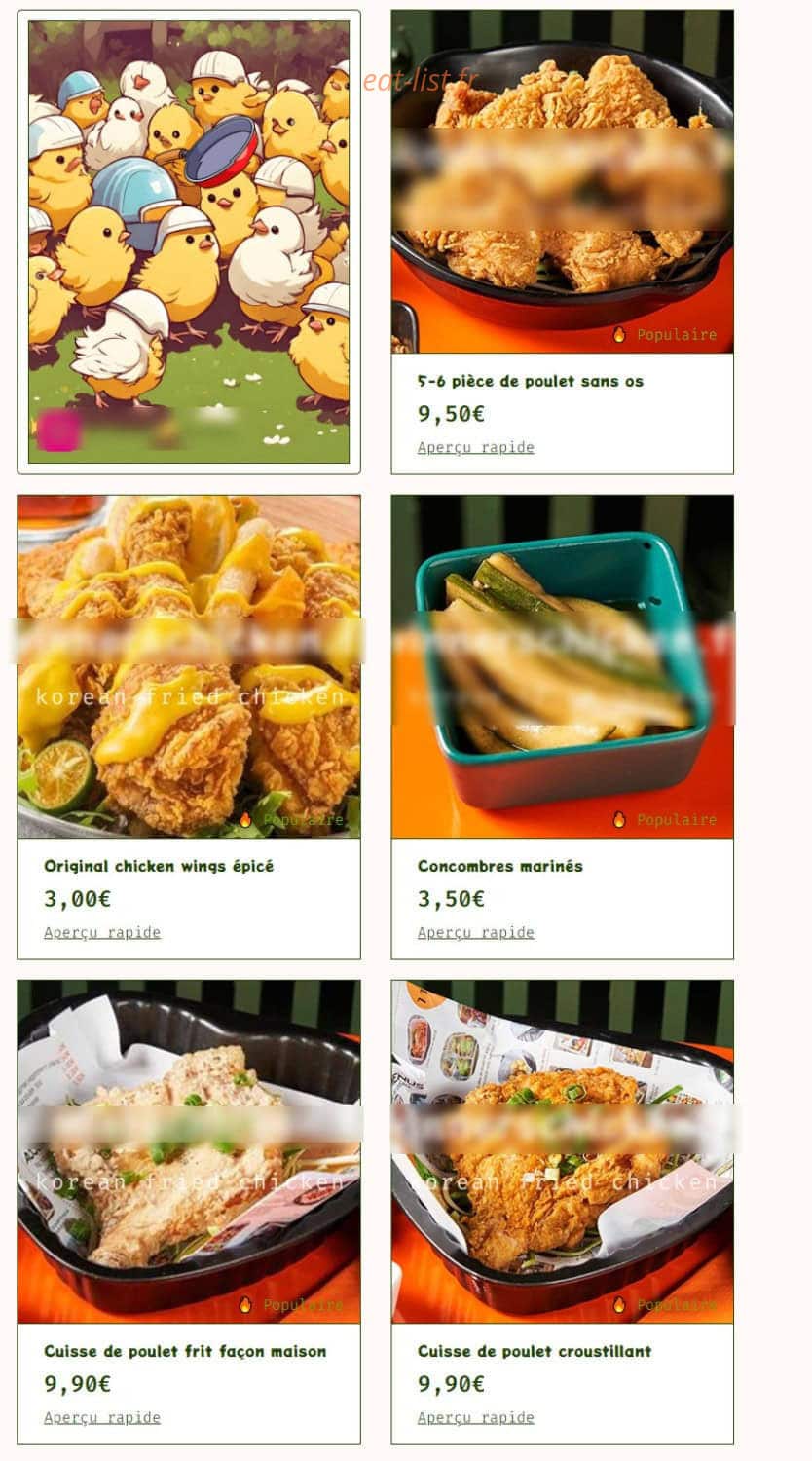 Winner's Chicken — carte page 1