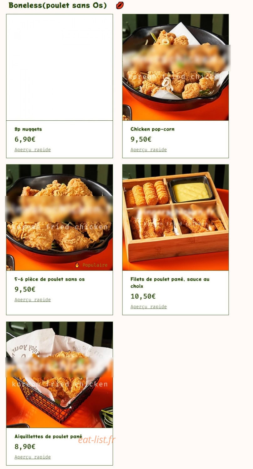 Winner's Chicken — carte page 8