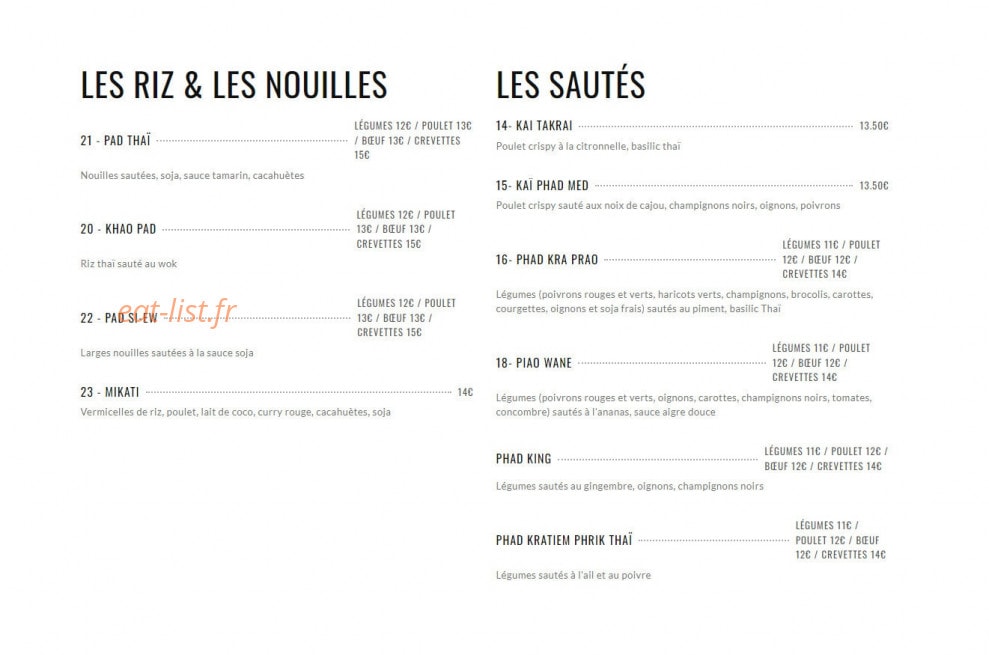 Yaai Thaï — carte page 2