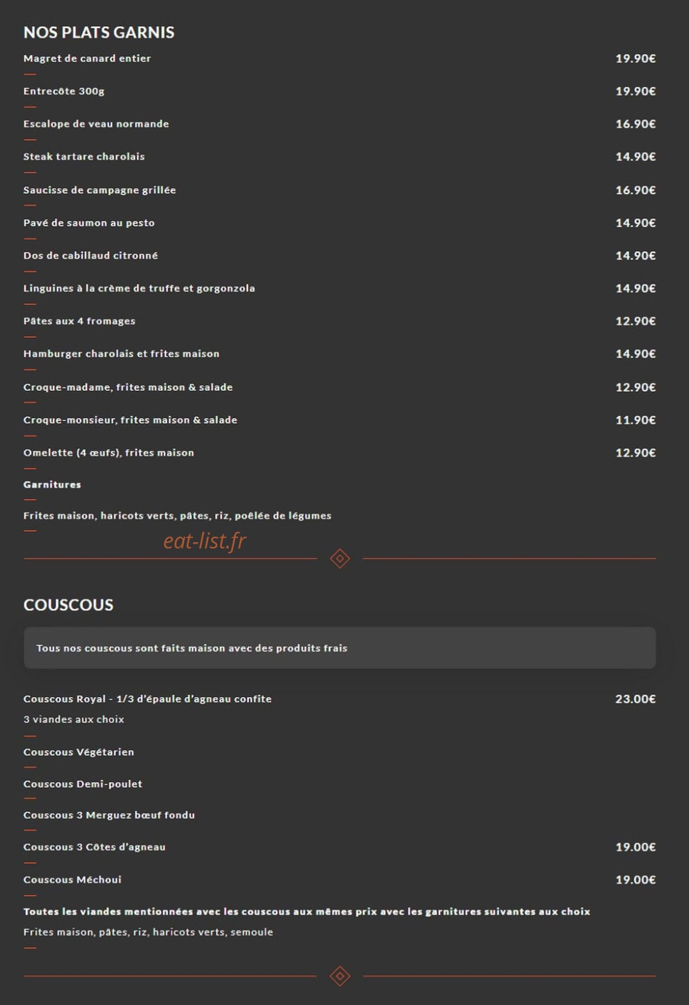 Bistro 79 — carte page 2
