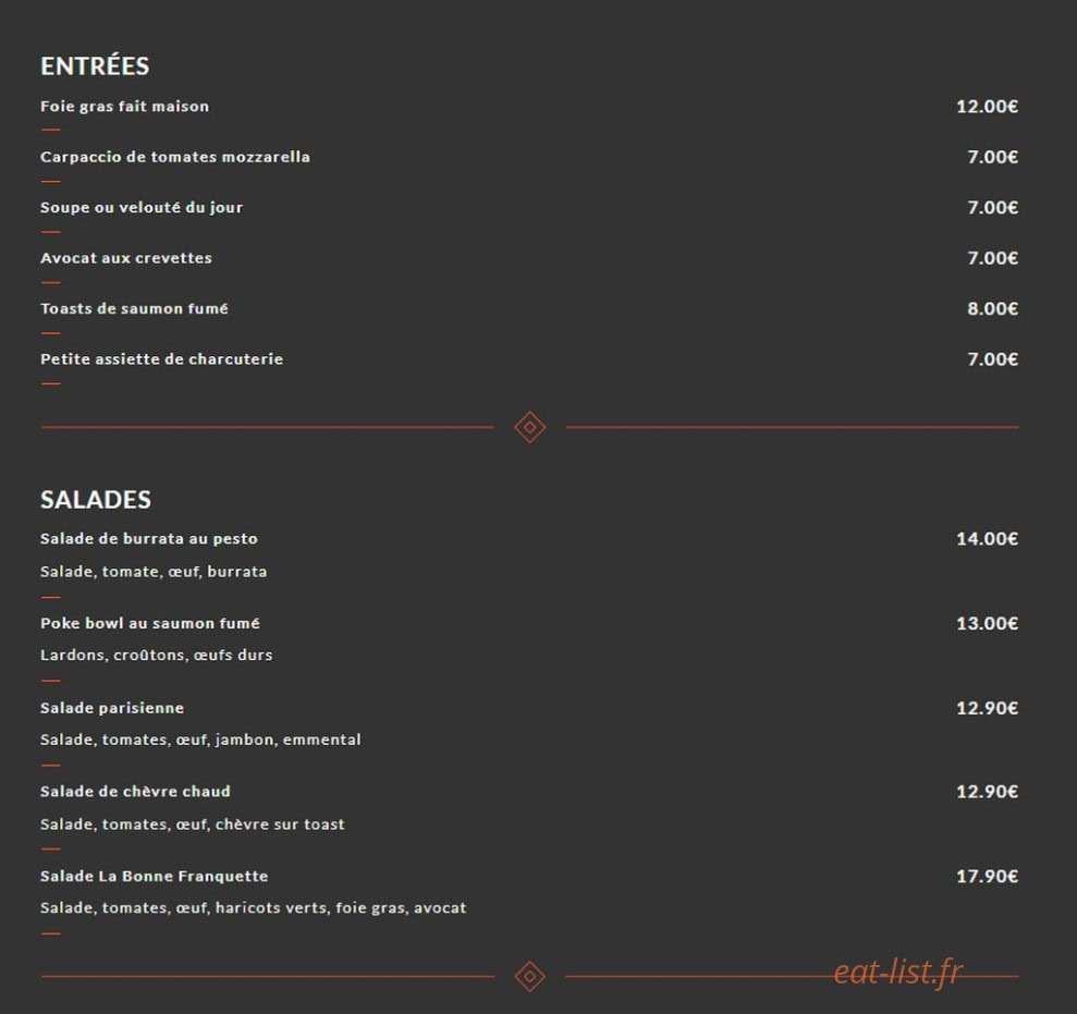 Bistro 79 — carte page 1