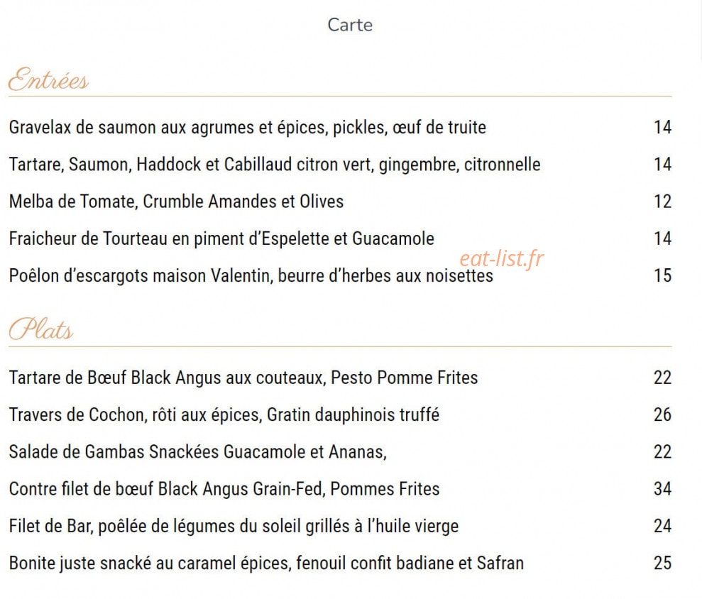 Bistrot Chic — carte page 1