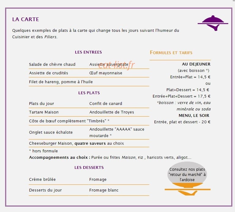 Bistrot les Timbrés — carte page 1