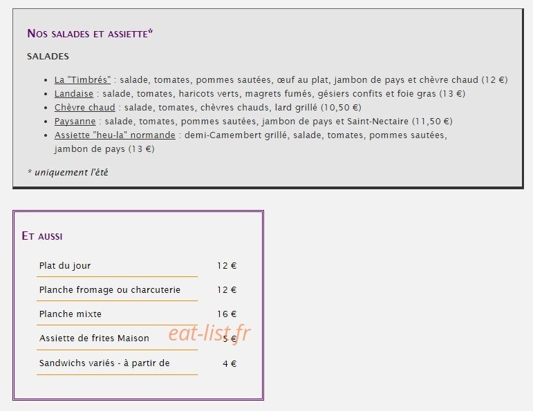 Bistrot les Timbrés — carte page 2