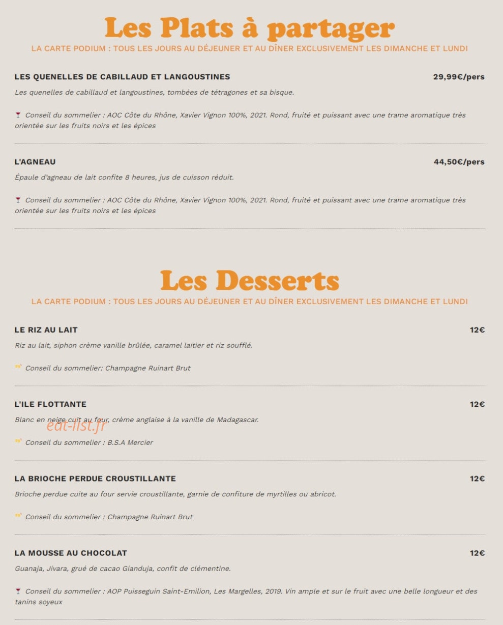 Bistrot Podium — carte page 4