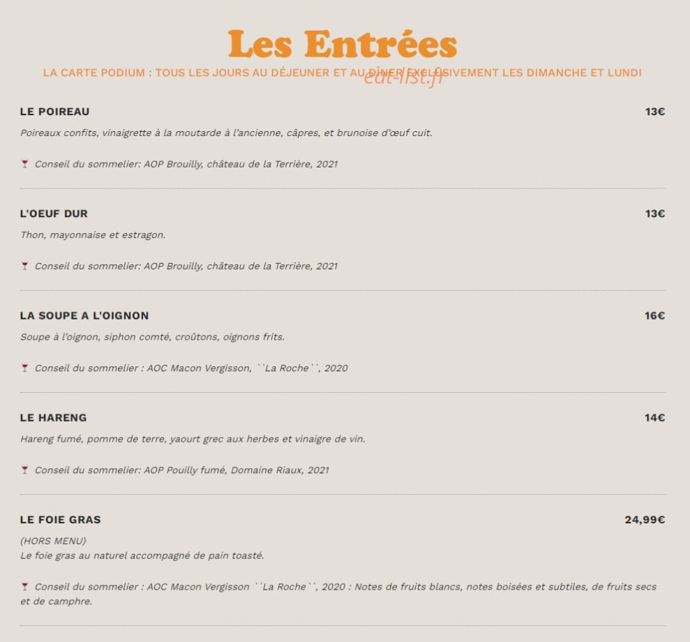 Bistrot Podium — carte page 2