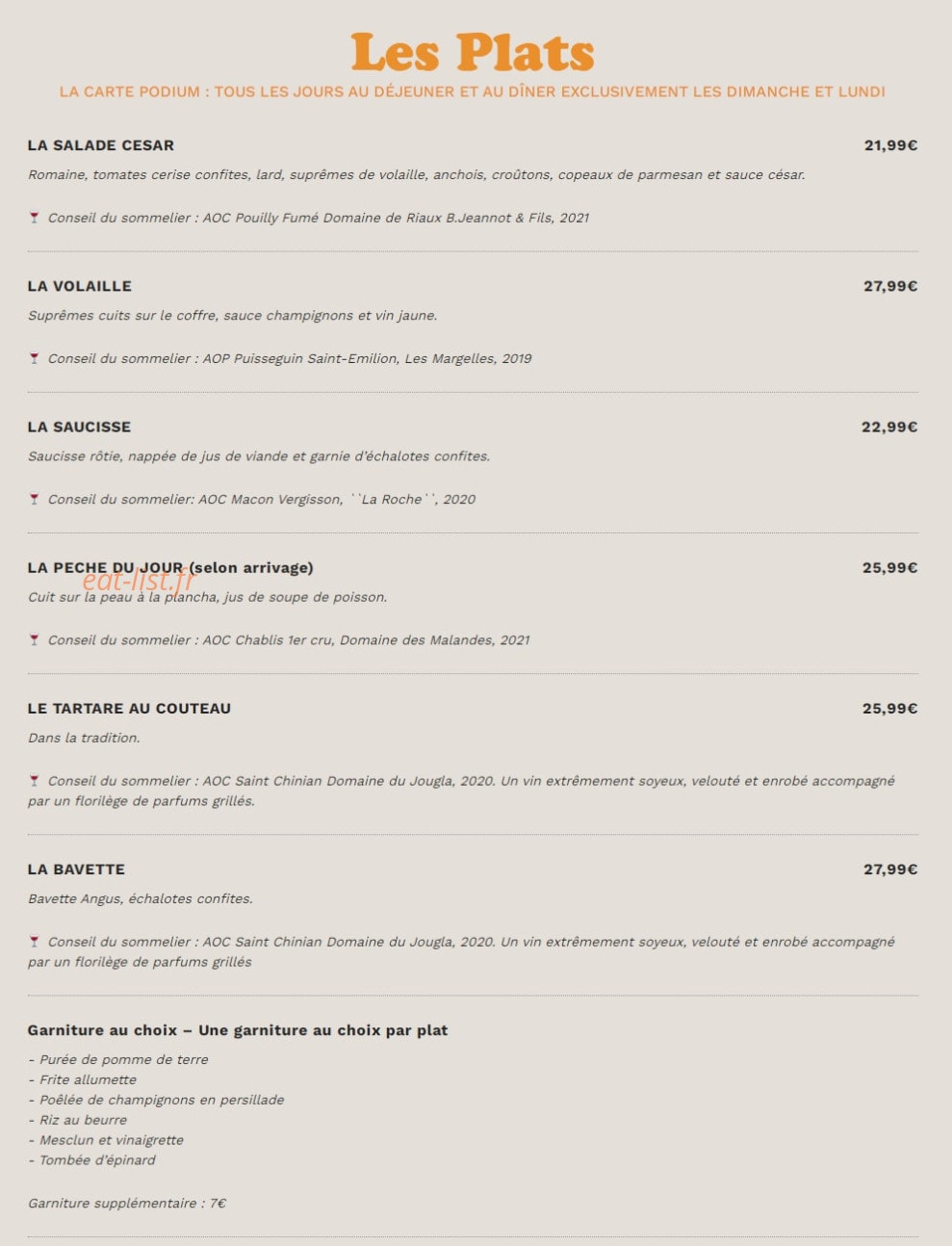 Bistrot Podium — carte page 3